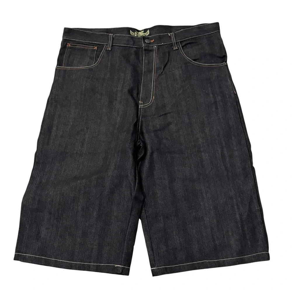 Raw Blue Vtg Y2K Mens 40 Brass Knuckles Embroidered Jnco Style Jean Shorts Jorts